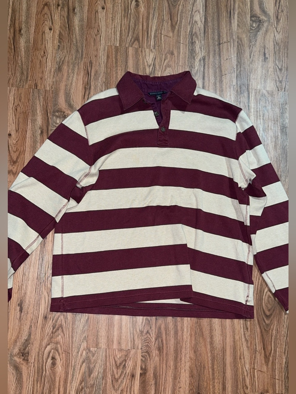 Banana Republic Maroon & Cream Striped Long Sleeve Rugby Shirt